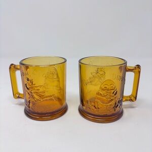 Indiana Glass Amber Humpty Dumpty Mugs (Pair)